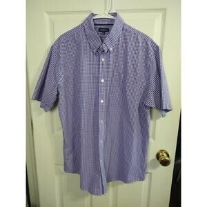 Croft&Barrow Men's L Shirt Purple White Checked Collared Button Shirt Sleeve
